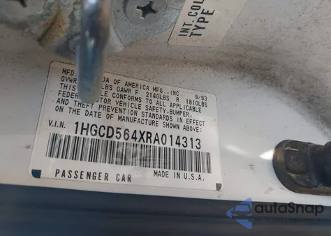 1994 Honda Accord Lx/Ex from USA, damaged, VIN 1HGCD564XRA014313